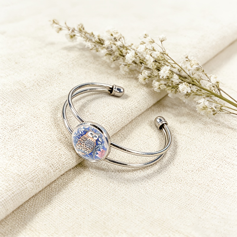 Women's Adjustable Open Bangle with Owl Design